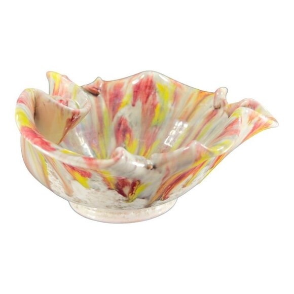 Mid Century Italian Pottery Splatter Glaze Bowl Dish Large Snail Shell Design - Picture 4 of 16